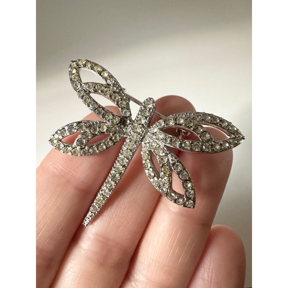 FAS 925 sterling silver rhinestone dragonfly brooch pin